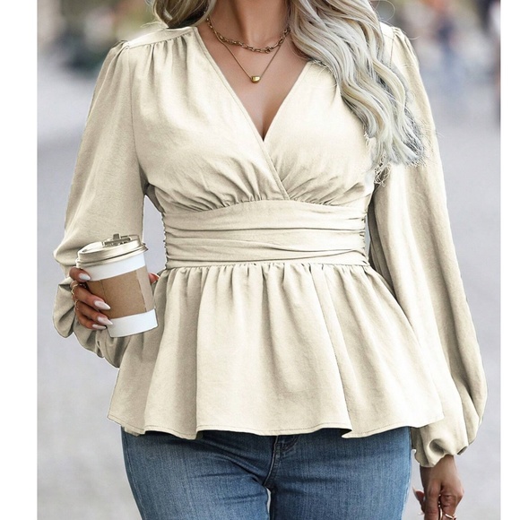 Plus Ruffle Hem Solid Long sleeve Blouse - Picture 2 of 9